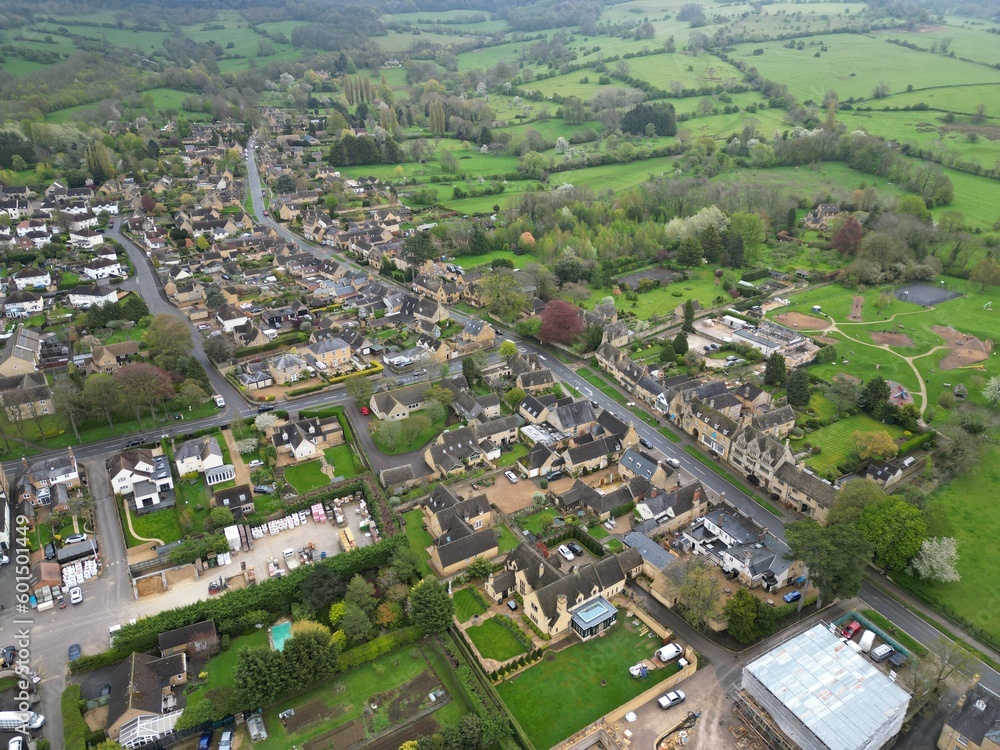 Broadway large village  in Worcestershire UK drone , aerial,