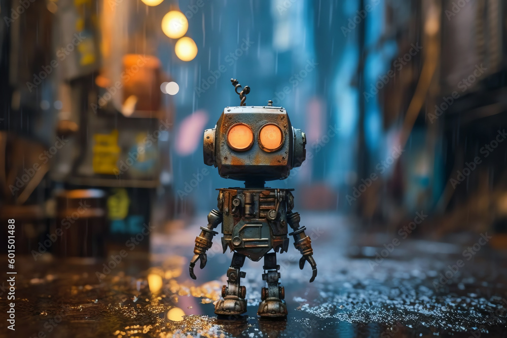 cute robot in the street, AI generative cute robot in the street, AI generative