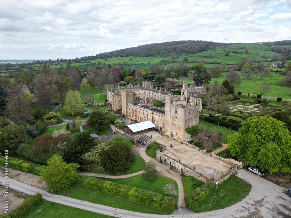 .Sudleley Castle Cotswold’s Gloucestershire,UK aerial in spring