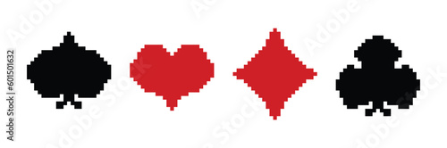 Black and red pixel card suits