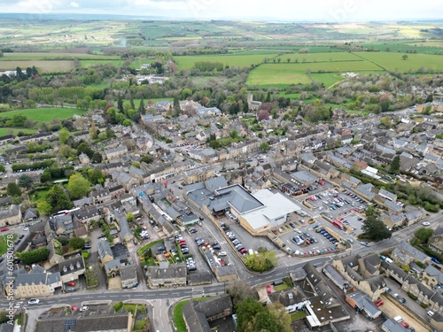 Chipping Norton town centre Oxfordshire UK high angle  drone aerial view photo