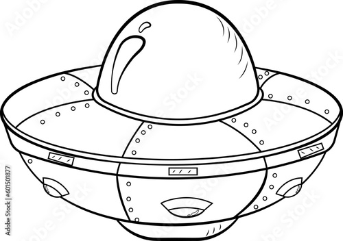 Platillo volador ilustracion vectorial sin color sobre un fondo blanco editable.