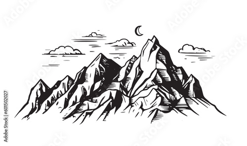 Rocky mountains, hand drawn style, vector illustration.