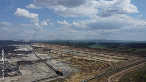 4K drone flight: Kolubara pit on coal mining by the open way. Lazarevac, Serbia photo