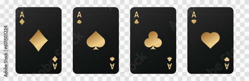 Golden gambling card suits. Black deck for poker