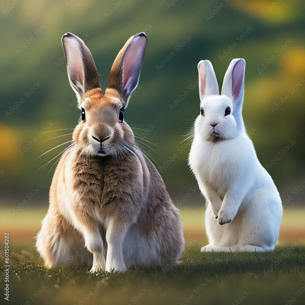 Obraz premium Two rabbits in the garden