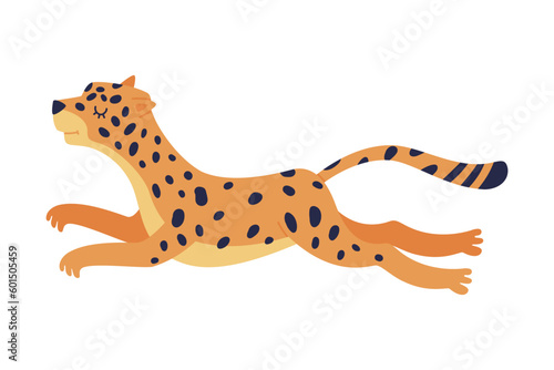 Cute jumping baby leopard. Beautiful wild predator animal cartoon vector illustration