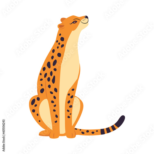 Sitting Leopard as Wild Cat with Long Spotted Body Vector Illustration