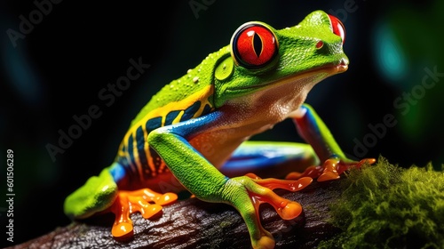 Red eyed tree frog in a wild nature. Generative AI