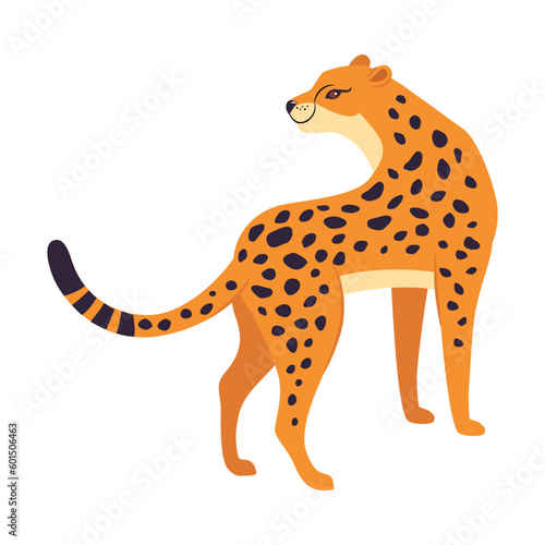 Standing Leopard as Wild Cat with Long Spotted Body Vector Illustration