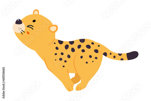 Cute Leopard or Jaguar Cub Running Fast Vector Illustration