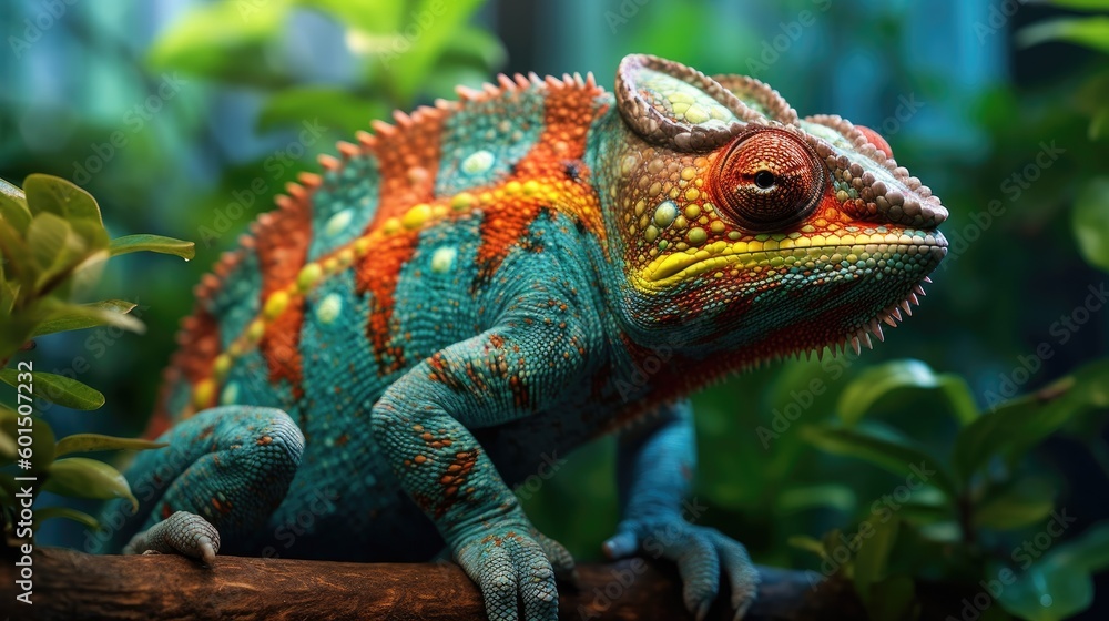 Obraz premium Chameleon in a wild nature. Generative AI