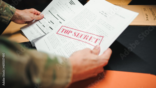 Soldier Consults Top Secret Documents