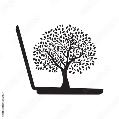  laptop and tree, vector