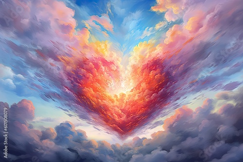 A red heart formed from clouds in the blue sky (Generative AI, Generativ, KI)