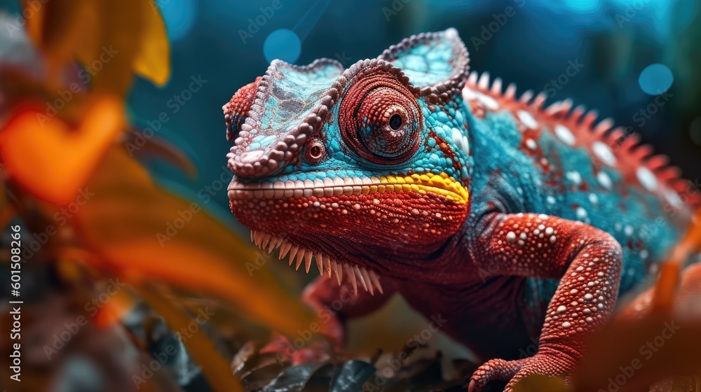 Obraz premium Chameleon in a wild nature. Generative AI