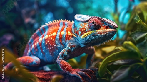 Chameleon in a wild nature. Generative AI
