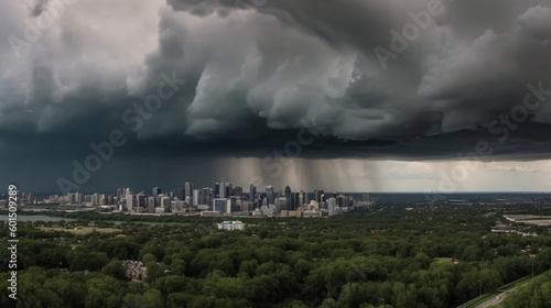 Electric Symphony: A Massive Thunderstorm Brewing Over a City Skyline, generative AI