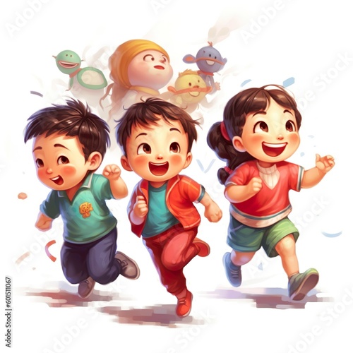 Amazing illustration of children playing and studying and kids hugging 