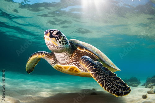 photo of Sea turtle in the Galapagos island. Tropical beach background underwater animal © helen_f