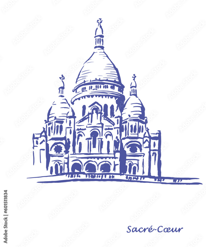 Basilique Du Sacré-Cœur , France, Paris, tourism, travel , french seasides , sketch, monument, old architecture