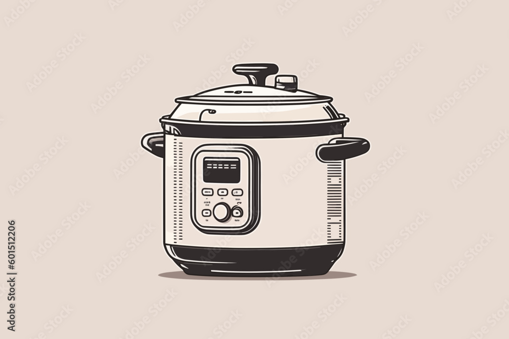 Doodle inspired Pressure cooker, cartoon sticker, sketch, vector, Illustration vector de Stock