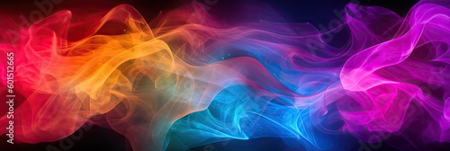 Abstract background of colored smoke. Multicolored lines on a black background. Created with Generative AI tools