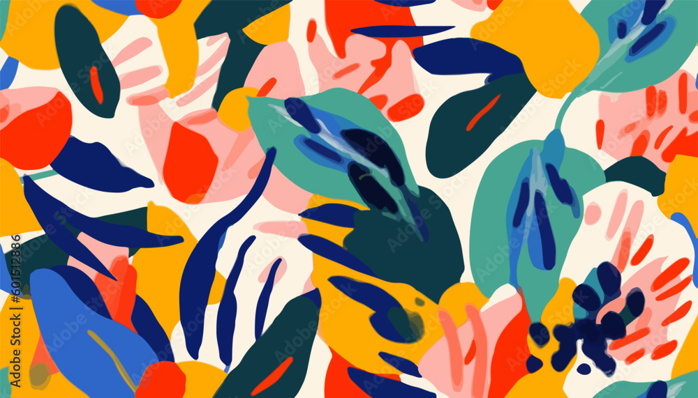 Modern exotic floral jungle pattern. Collage contemporary seamless pattern. Hand drawn cartoon style pattern. Modern exotic floral jungle pattern. Collage contemporary seamless pattern. Hand drawn cartoon style pattern.