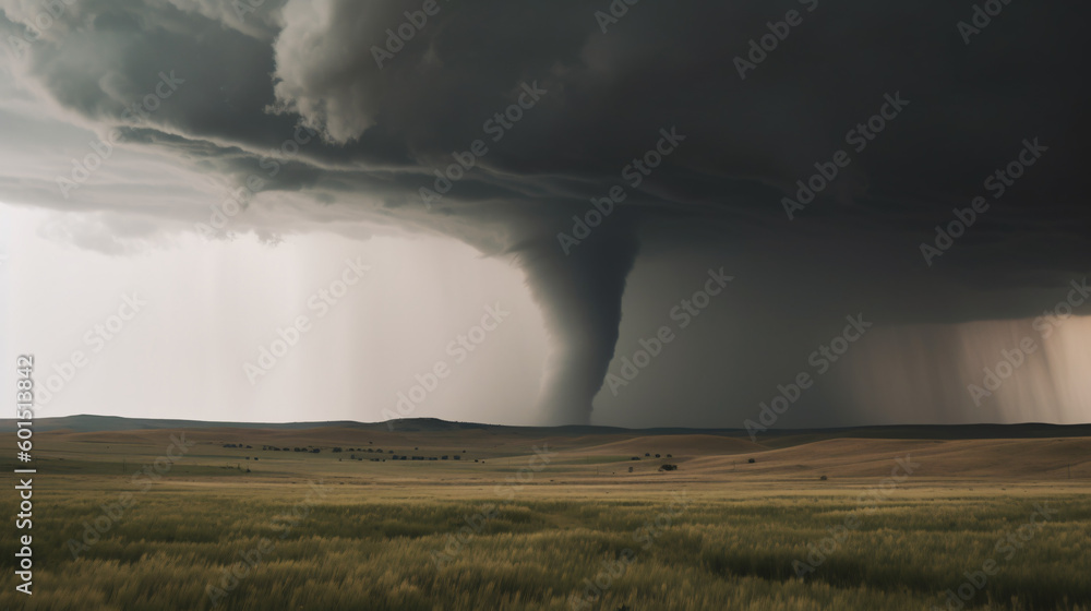Nature's Fury: A Tornado Funnel Forming Over a Wide Open Plai, generative AI Nature's Fury: A Tornado Funnel Forming Over a Wide Open Plai, generative AI