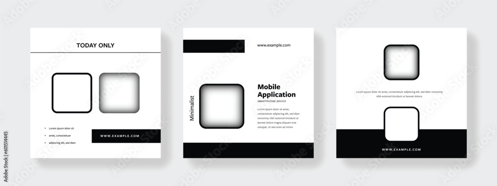 Business social media layout, black and white design square editable templates with copy space and place for photos, modern corporate vector banners, digital marketing Business social media layout, black and white design square editable templates with copy space and place for photos, modern corporate vector banners, digital marketing
