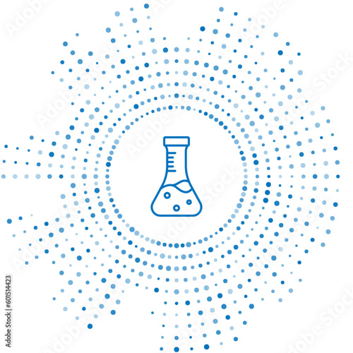 Blue line Test tube and flask chemical laboratory test icon isolated on white background. Laboratory glassware sign. Abstract circle random dots. Vector