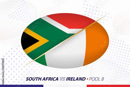 Rugby match between South Africa and Ireland, concept for rugby tournament.