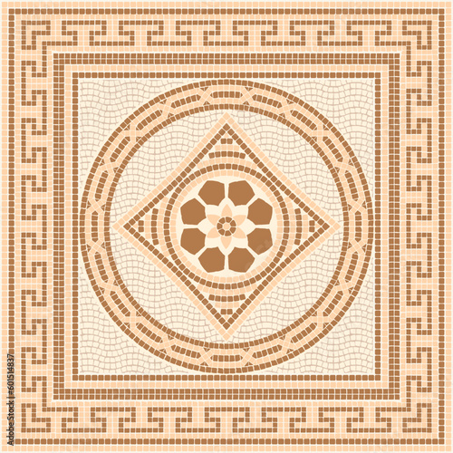 Mosaic square ornament in brown and beige colors. For ceramics, tiles, ornaments, backgrounds and other projects.