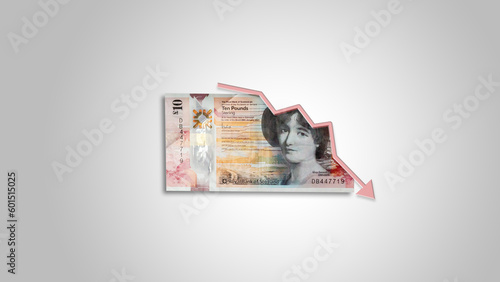 Recession Scottish ten pound note showing economic decline