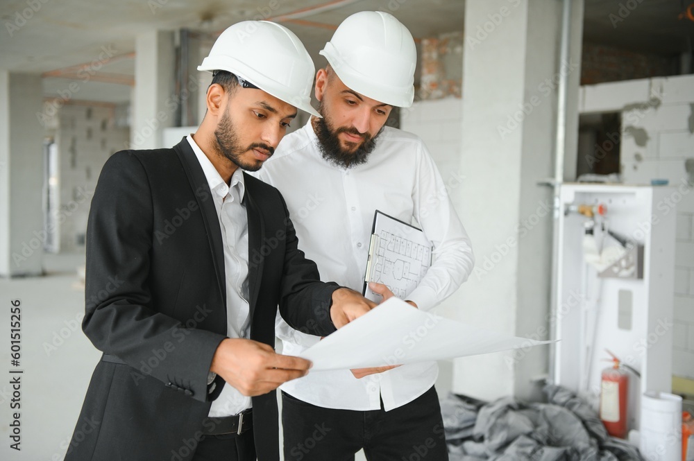 two multiracial business man construction site engineer two multiracial business man construction site engineer