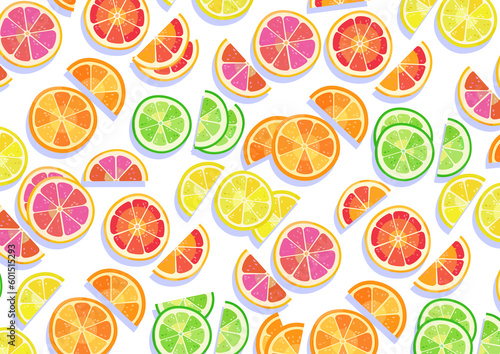Assorted summer citrus fruits illustration on a white background