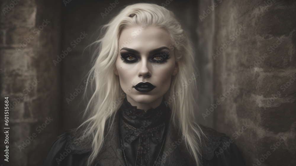 Closeup portrait of a beautiful gothic woman with dark make-up. Generative AI Closeup portrait of a beautiful gothic woman with dark make-up. Generative AI