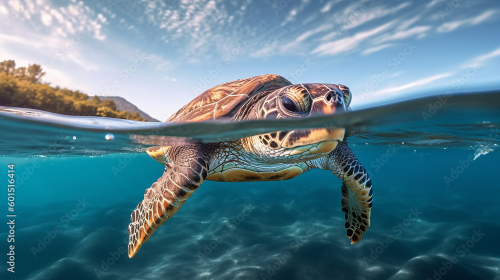 Obraz premium Turtle underwater. Illustration AI Generative.