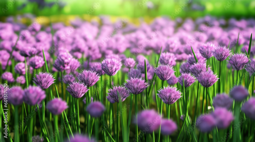 Purple chives field Illustration AI Generative. Purple chives field Illustration AI Generative.