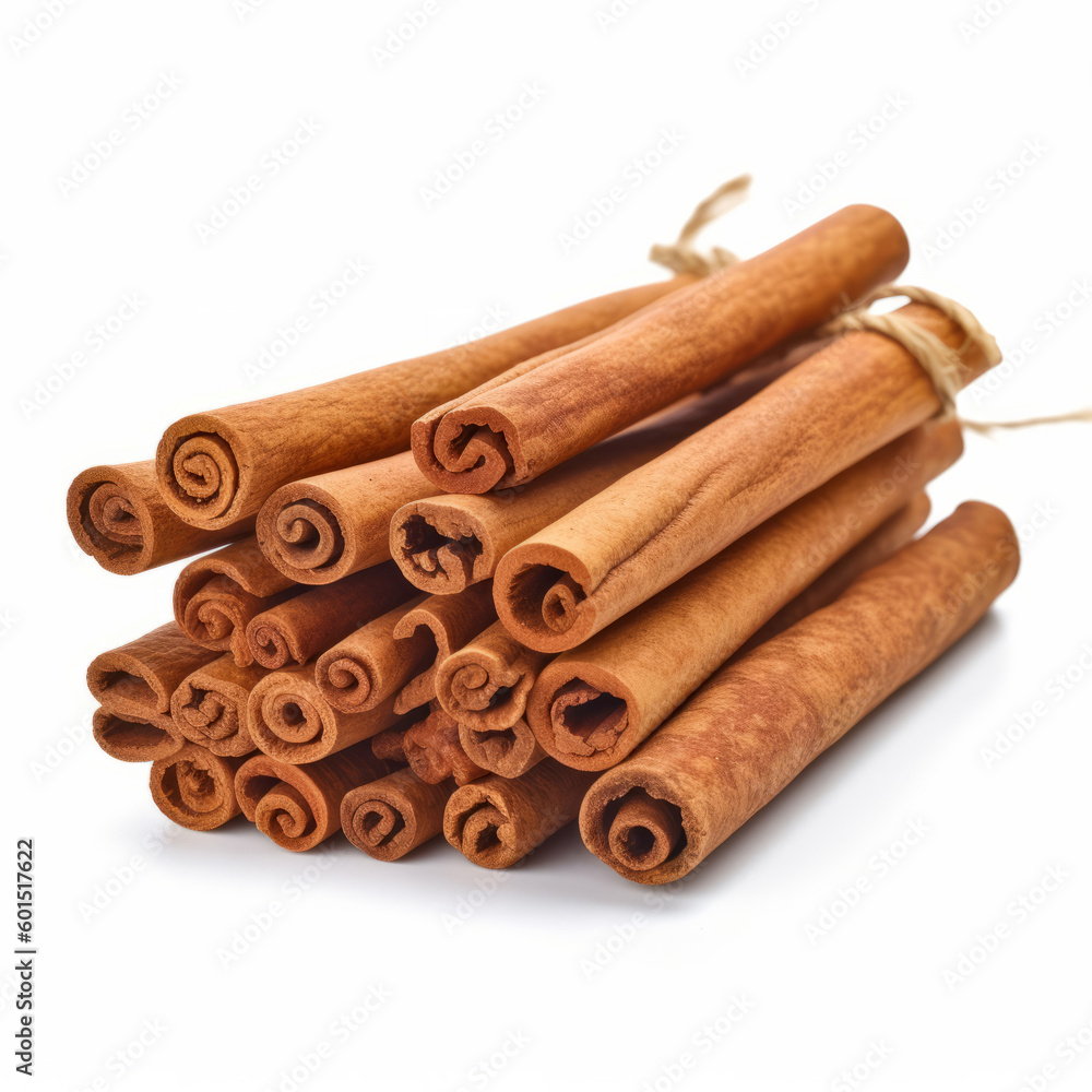 Cinnamon sticks isolated. Illustration AI Generative.