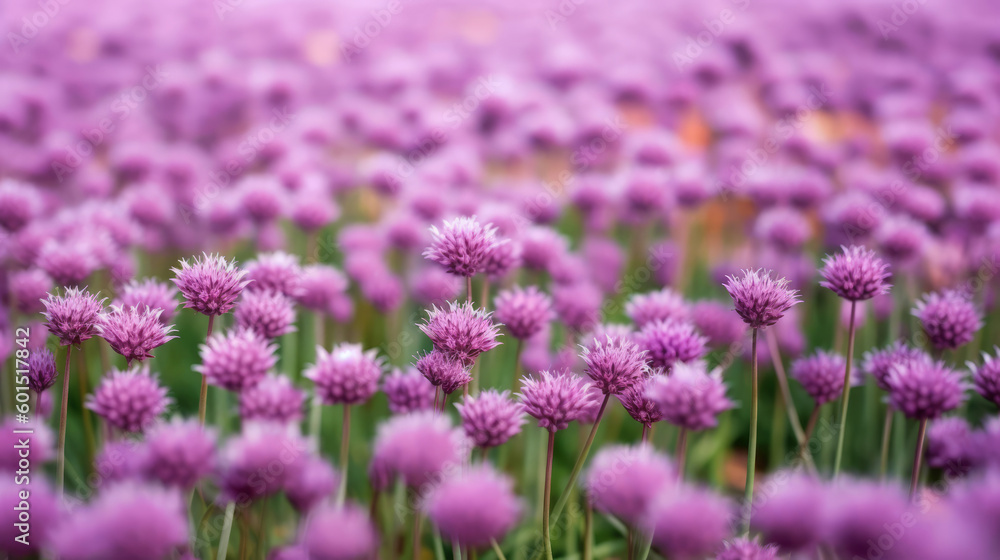 Fototapeta premium Purple chives field Illustration AI Generative.