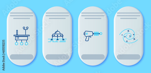 Set line Mars rover, Ray gun, and Black hole icon. Vector