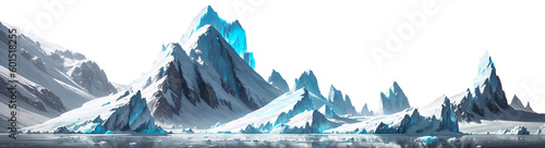 Leinwand Poster Ice snow cliffs, mountains, isolated on transparent background, png file, horizontal composition, large size, illustration