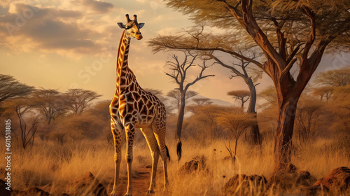 Giraffe natural background. Illustration AI Generative.