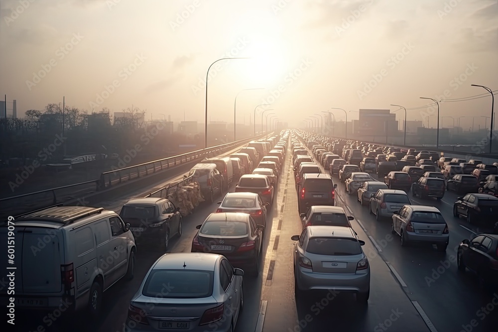 Traffic jam on highway - obrazy, fototapety, plakaty 