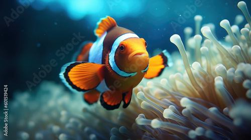 Clownfish in the occean under water in a reef  Generative AI