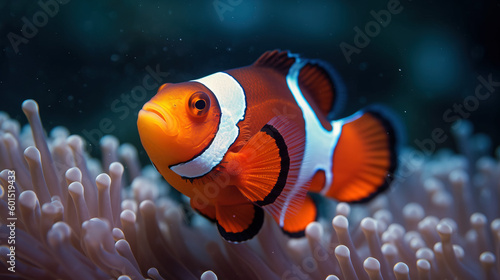 Clownfish in the occean under water in a reef, Generative AI