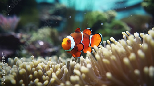 Clownfish in the occean under water in a reef, Generative AI