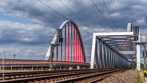 Elbe Bridge Lutherstadt Wittenberg for railway and road traffic