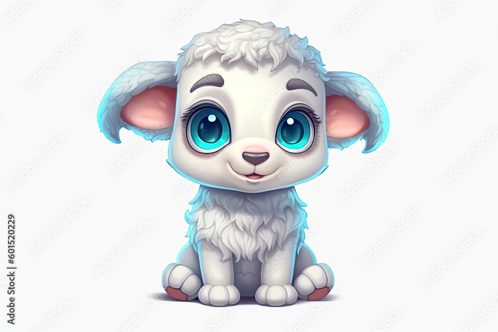 Obraz premium serene white sheep with mesmerizing blue eyes relaxing in a peaceful setting Generative AI